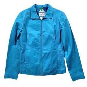 Wilson Maxima Leather Jacket Womens Medium Blue Bomber Moto Cafe